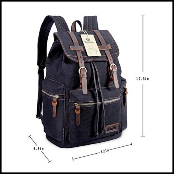 Vintage Canvas Backpack Leather Trim Casual Daypack Laptop Travel Rucksack main image 5